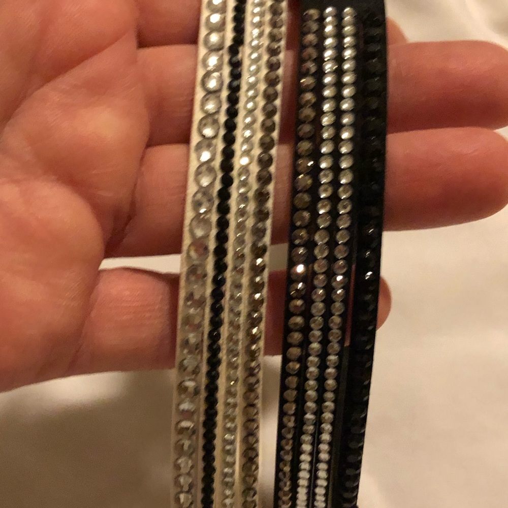 2 wrap bracelets in black & white w rhinestones
